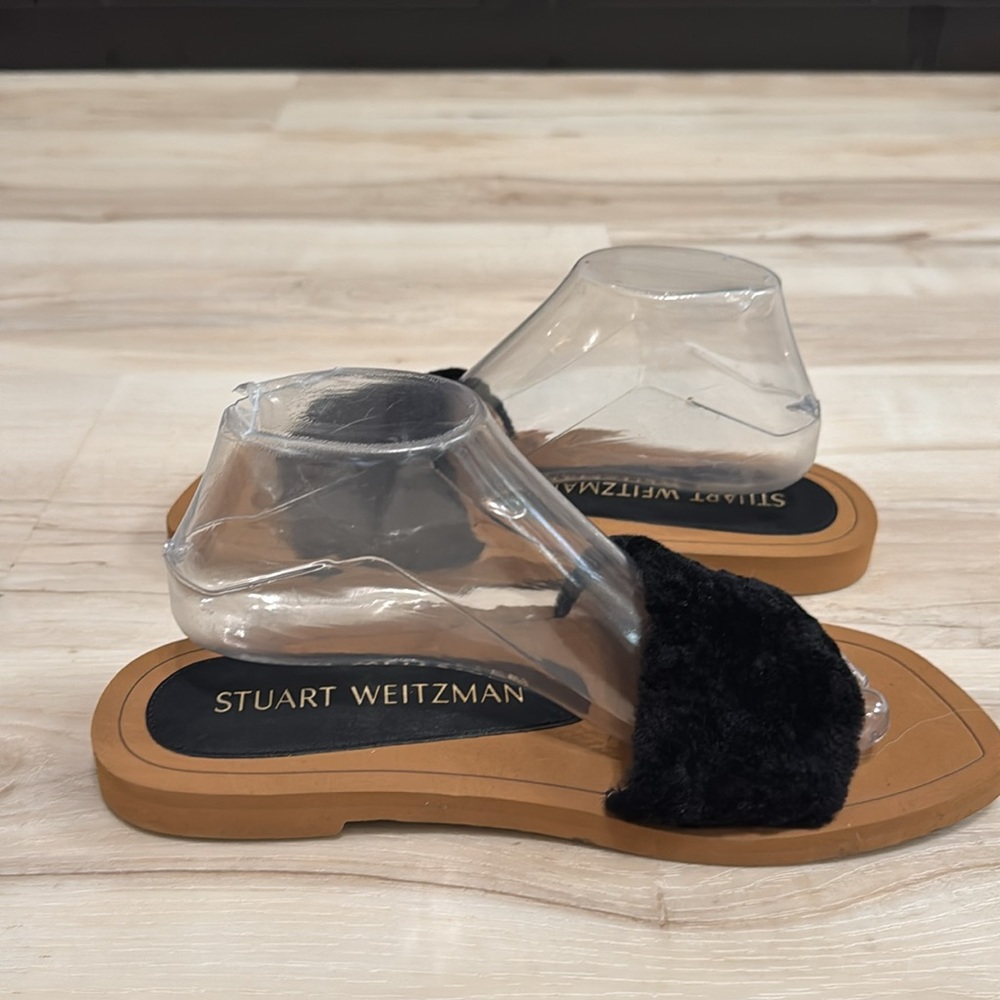 Stuart Weitzman Cammy Shearling Slide Sandals Black EU 39.5 - Picture 4 of 8